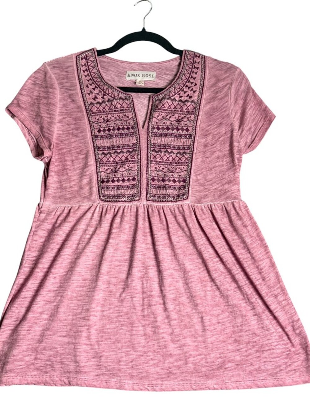 Knox Rose Size Xs Baby Doll Top Pink Embroidered Short Sleeve Blouse Boho Flowy - Picture 6 of 7